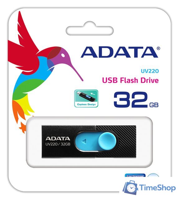 USB Flash ADATA UV220 32GB (черный/голубой) - Изображение №3 — Интернет-магазин Time-Shop