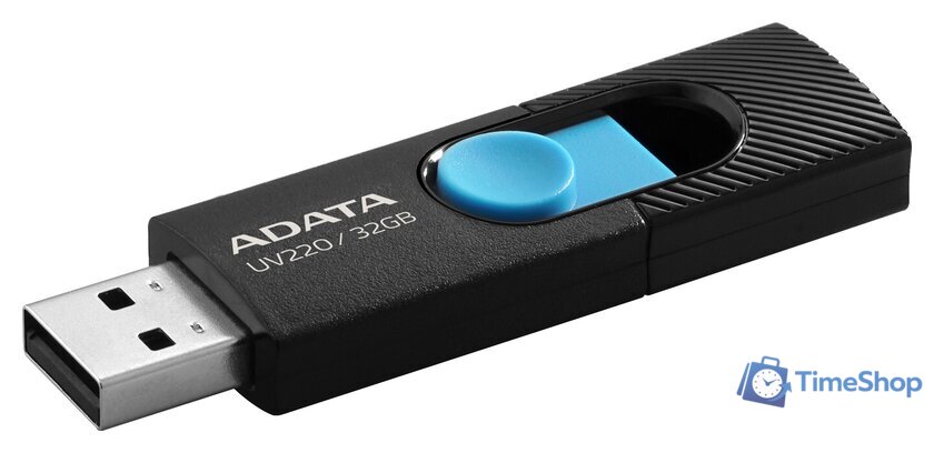 USB Flash ADATA UV220 32GB (черный/голубой) - Изображение №2 — Интернет-магазин Time-Shop