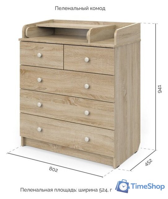 Детский комод Атон Мебель Сириус-2 805 (дуб сонома) - Изображение №2 — Интернет-магазин Time-Shop