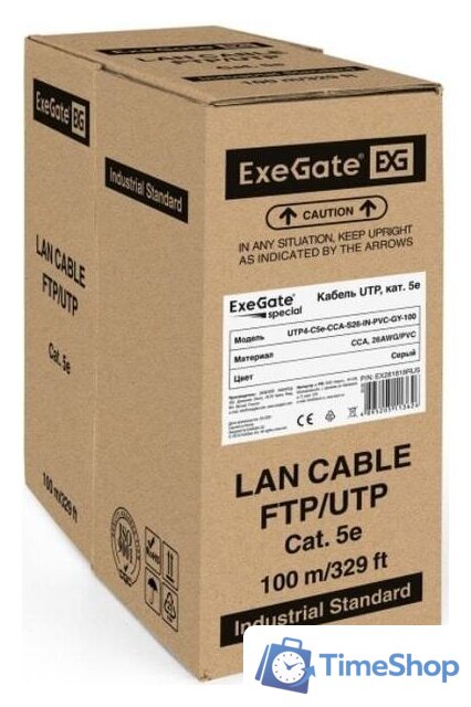 Кабель ExeGate Special UTP4-C5e-CCA-S26-IN-PVC-GY-100 UTP - Изображение №1 — Интернет-магазин Time-Shop