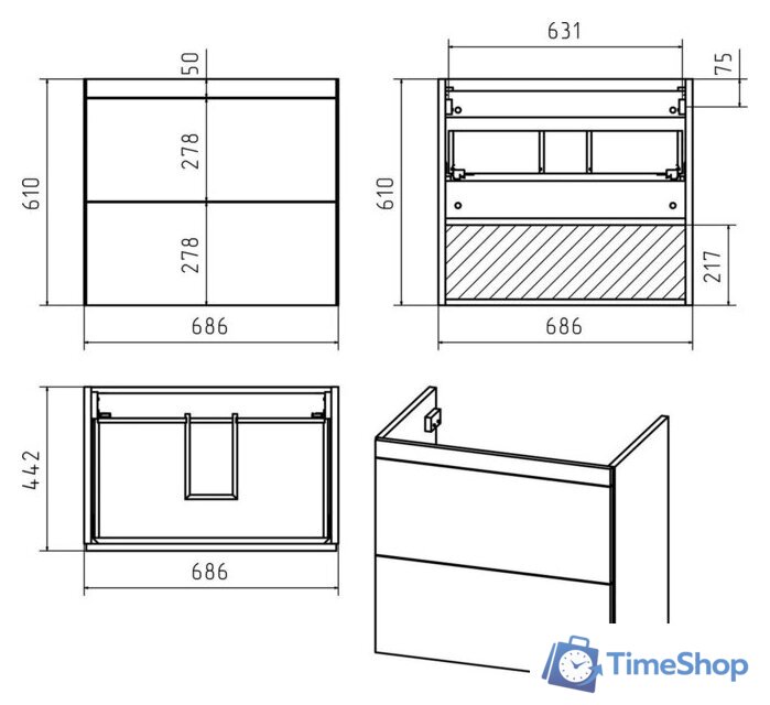  Misty Тумба с умывальником Атлантик 70 П-Атл-01070-011П2Я+10.020.00700.001 - Изображение №7 — Интернет-магазин Time-Shop