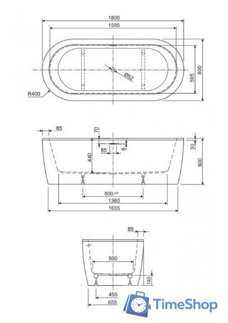 Ванна Cezares Slim Central-180-80-44-W37 - Изображение №4 — Интернет-магазин Time-Shop