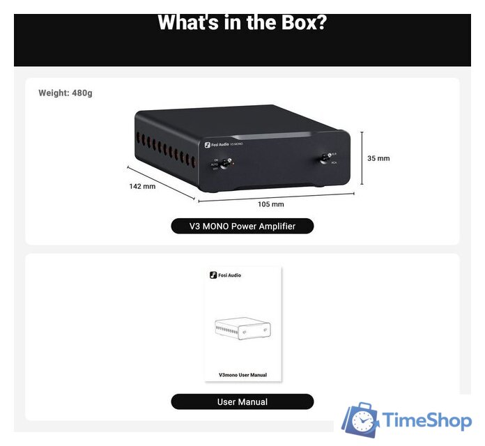 Усилитель мощности Fosi Audio V3 Mono (48V/10A) - Изображение №2 — Интернет-магазин Time-Shop
