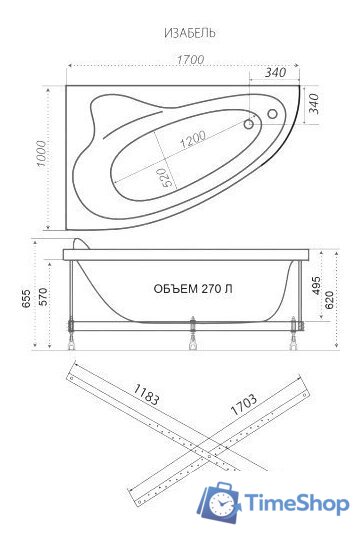 Ванна Triton Изабель 170x100 R Стандарт Flat (с гидромассажем) - Изображение №2 — Интернет-магазин Time-Shop