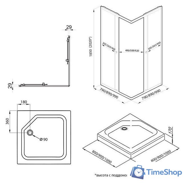 Душевой уголок Triton Вента-Блэк 80x80 (черный, с поддоном) - Изображение №2 — Интернет-магазин Time-Shop