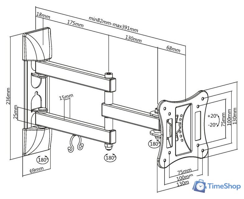 Кронштейн для телевизора Ultramounts UM895 (черный) - Изображение №12 — Интернет-магазин Time-Shop