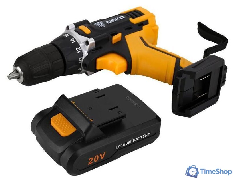 Дрель-шуруповерт Deko DKCD20FU-Li SET 63 063-4103 (с 2-мя АКБ, кейс, набор оснастки) - Изображение №2 — Интернет-магазин Time-Shop