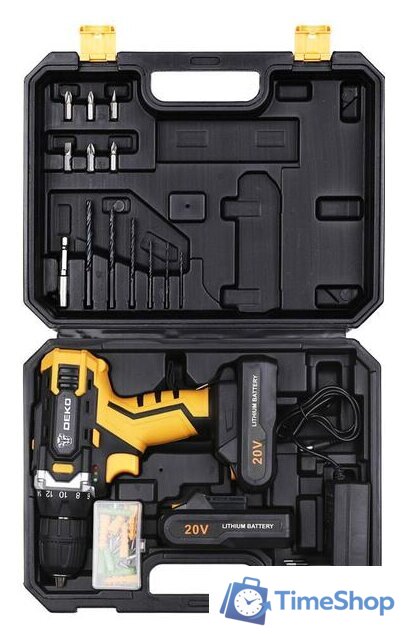 Дрель-шуруповерт Deko DKCD20FU-Li SET 63 063-4103 (с 2-мя АКБ, кейс, набор оснастки) - Изображение №1 — Интернет-магазин Time-Shop