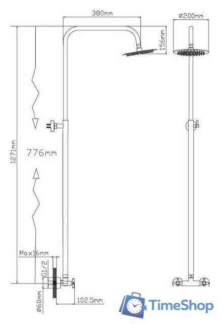Душевая система  Potato P34357S - Изображение №2 — Интернет-магазин Time-Shop