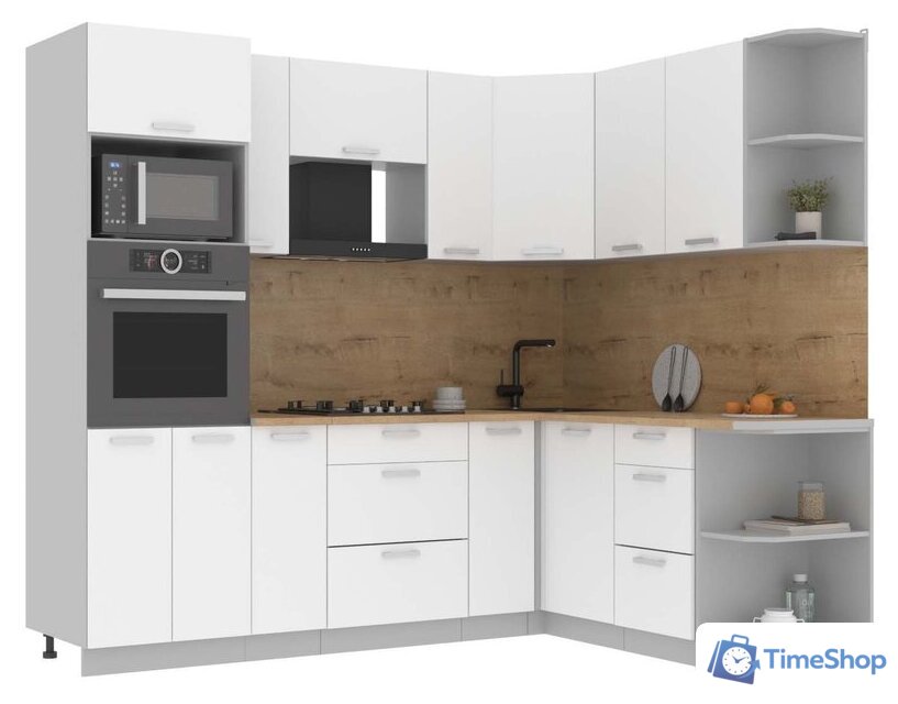 Готовая кухня Интерлиния Мила Лайт 1.68x2.4 правая (белый платинум/белый платинум/дуб бунратти) - Изображение №1 — Интернет-магазин Time-Shop