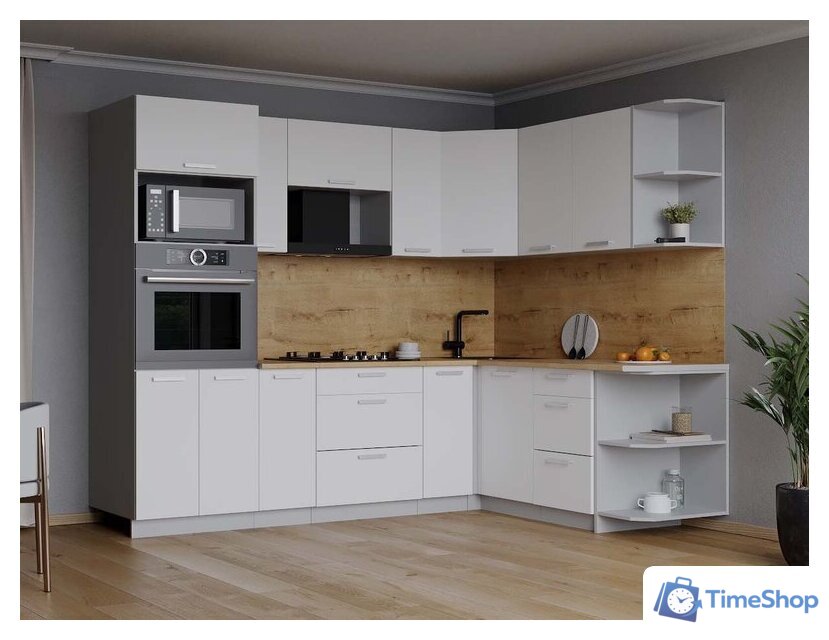 Готовая кухня Интерлиния Мила Лайт 1.68x2.4 правая (белый платинум/белый платинум/дуб бунратти) - Изображение №5 — Интернет-магазин Time-Shop