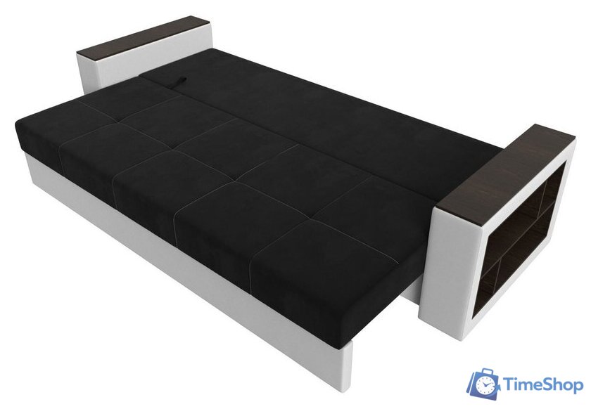 Диван Лига диванов Дубай лайт полки справа 114330 (микровельвет черный/экокожа белый) - Изображение №7 — Интернет-магазин Time-Shop