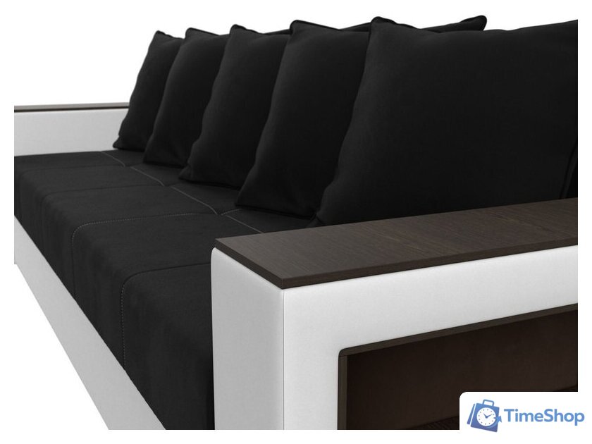 Диван Лига диванов Дубай лайт полки справа 114330 (микровельвет черный/экокожа белый) - Изображение №5 — Интернет-магазин Time-Shop