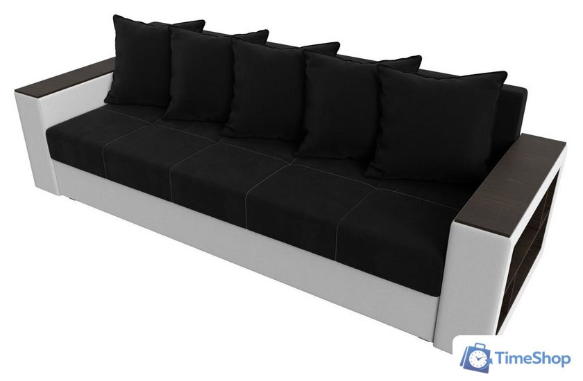 Диван Лига диванов Дубай лайт полки справа 114330 (микровельвет черный/экокожа белый) - Изображение №3 — Интернет-магазин Time-Shop