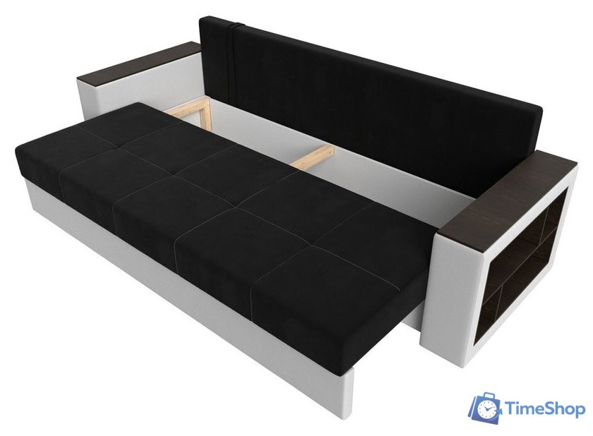 Диван Лига диванов Дубай лайт полки справа 114330 (микровельвет черный/экокожа белый) - Изображение №6 — Интернет-магазин Time-Shop