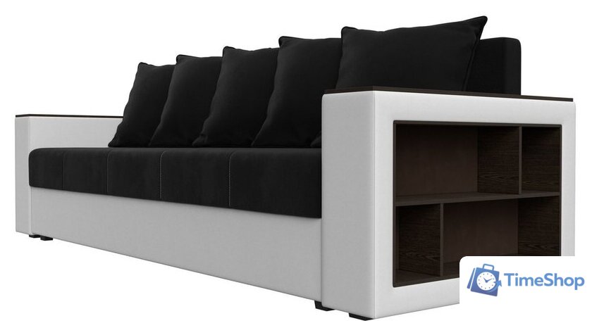 Диван Лига диванов Дубай лайт полки справа 114330 (микровельвет черный/экокожа белый) - Изображение №4 — Интернет-магазин Time-Shop