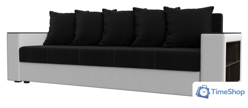 Диван Лига диванов Дубай лайт полки справа 114330 (микровельвет черный/экокожа белый) - Изображение №1 — Интернет-магазин Time-Shop