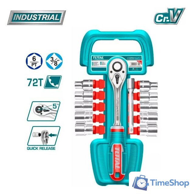 Набор трещотка с головками Total THT381121 (12 предметов) - Изображение №1 — Интернет-магазин Time-Shop