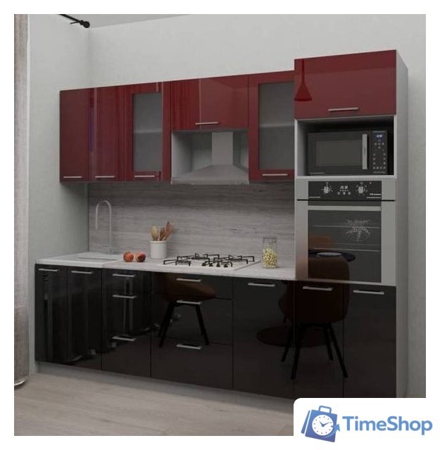 Готовая кухня Интерлиния Мила Gloss 2.8 (бордовый-черный) - Изображение №4 — Интернет-магазин Time-Shop