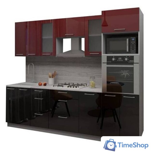 Готовая кухня Интерлиния Мила Gloss 2.8 (бордовый-черный) - Изображение №1 — Интернет-магазин Time-Shop