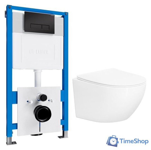 Унитаз подвесной Lauter с инсталляцией Sulzdorf с микролифтом и кнопкой смыва 219704HD (белый/черный) - Изображение №1 — Интернет-магазин Time-Shop