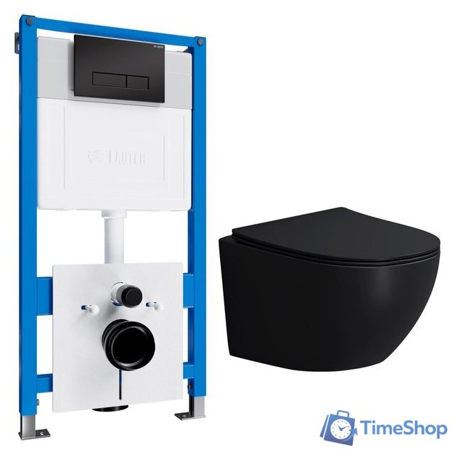 Унитаз подвесной Lauter с инсталляцией Sulzdorf с микролифтом и кнопкой смыва 219704HD (белый/черный) - Изображение №2 — Интернет-магазин Time-Shop
