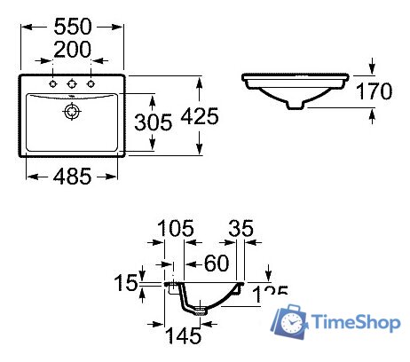 Умывальник Roca Diverta 55x42 [32711600Y] - Изображение №4 — Интернет-магазин Time-Shop