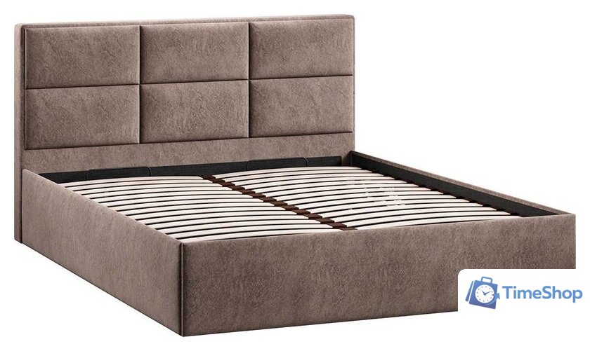 Кровать Трия Стелла Тип 1 c ПМ и заглушиной 160x200 (микровелюр Wellmart Latte) - Изображение №2 — Интернет-магазин Time-Shop