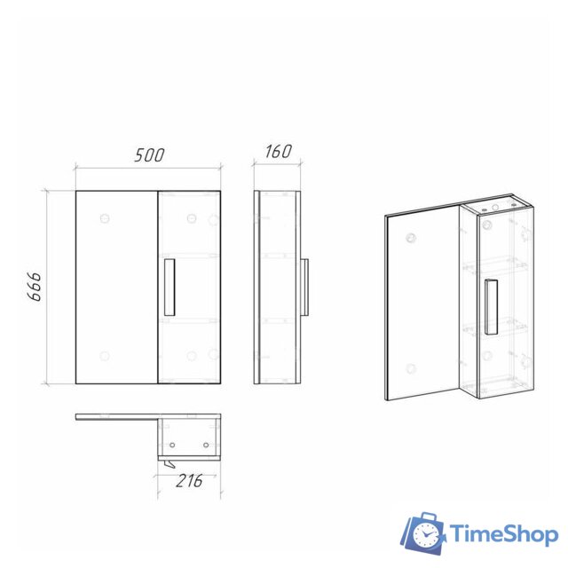  Grossman Шкаф с зеркалом Нео 50 205021 - Изображение №5 — Интернет-магазин Time-Shop