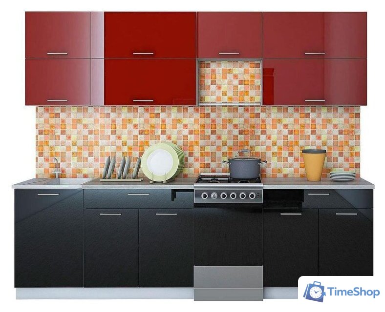 Готовая кухня Интерлиния Мила Gloss 50-26 (бордовый/черный) - Изображение №1 — Интернет-магазин Time-Shop