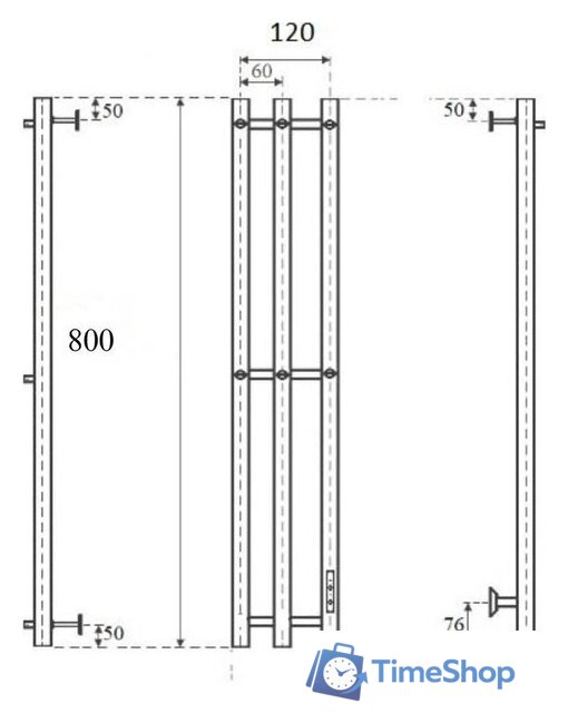 Полотенцесушитель Маргроид Inaro СНШ 80*6*12 скрытого монтажа, таймер справа (6 крючков) - Изображение №4 — Интернет-магазин Time-Shop