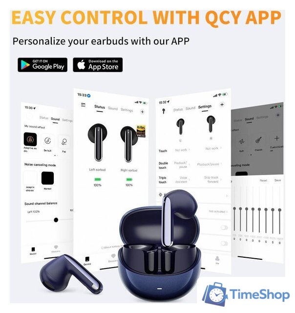 Наушники QCY AilyBuds Pro (темно-синий) - Изображение №6 — Интернет-магазин Time-Shop
