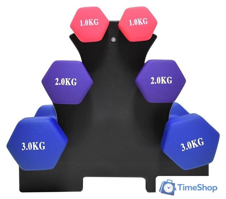 Гантельный ряд Atlas Sport Fitnes 12 кг с подставкой (2x1кг+2x2кг+2x3кг) - Изображение №2 — Интернет-магазин Time-Shop