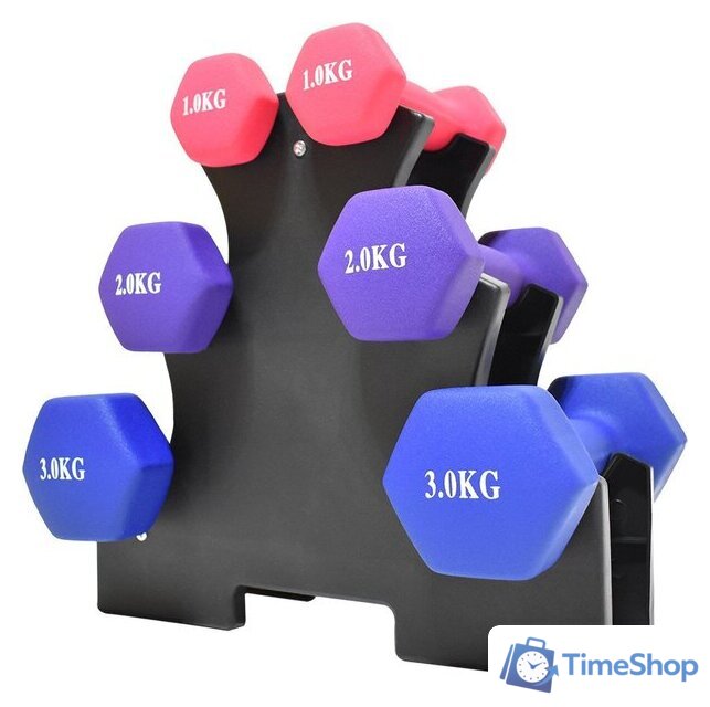 Гантельный ряд Atlas Sport Fitnes 12 кг с подставкой (2x1кг+2x2кг+2x3кг) - Изображение №1 — Интернет-магазин Time-Shop