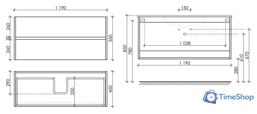  Sancos Тумба под умывальник Urban UR120-1W (белый глянец) - Изображение №4 — Интернет-магазин Time-Shop