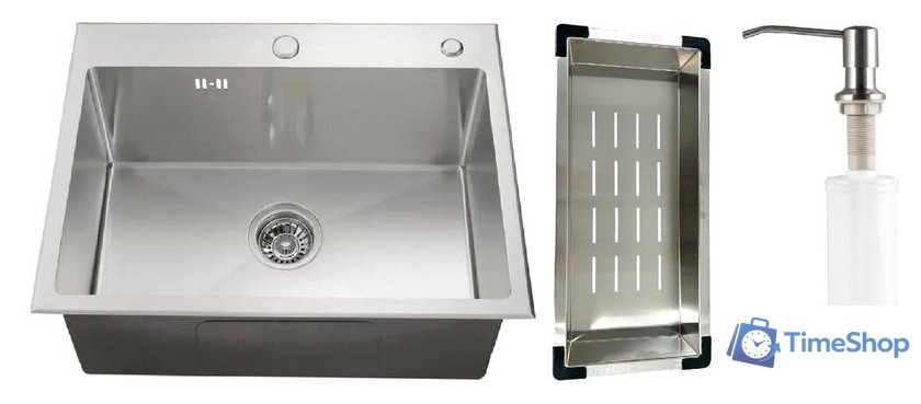 Кухонная мойка Schtoff Best Silver 6050 + коландер металл K-1 BLACK + дозатор SD-1 SILVER - Изображение №1 — Интернет-магазин Time-Shop