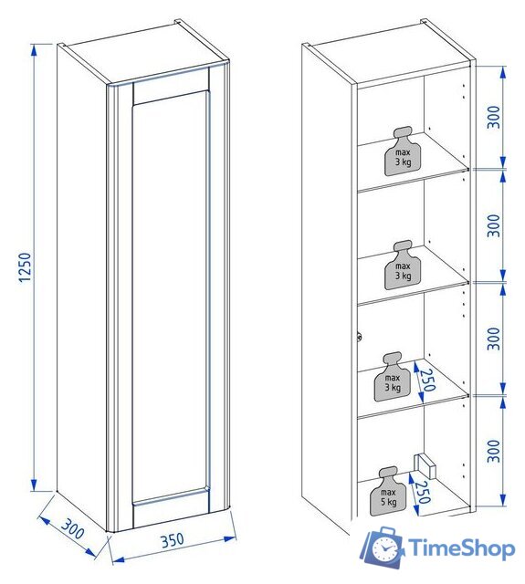  Lauter Шкаф-полупенал Estel 35 (светло-серый полуматовый) - Изображение №6 — Интернет-магазин Time-Shop