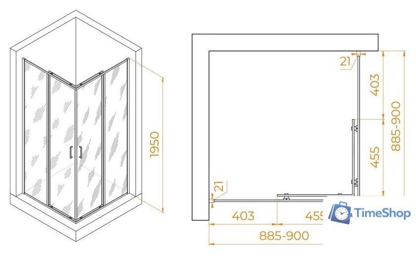 Душевой уголок RGW PA-030B 3508103099-14 90x90 (черный/прозрачное стекло) - Изображение №2 — Интернет-магазин Time-Shop