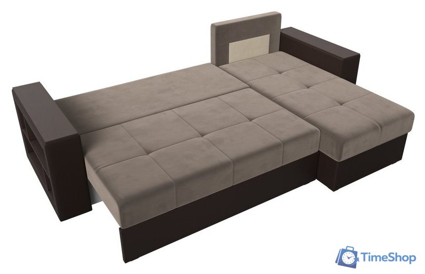 Угловой диван Лига диванов Дубай лайт правый 114156 (велюр коричневый/экокожа коричневый) - Изображение №6 — Интернет-магазин Time-Shop