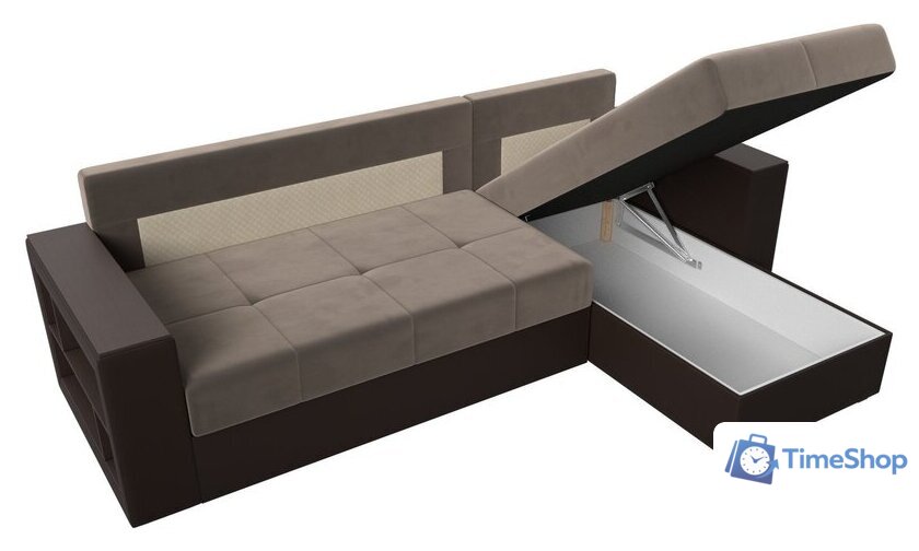 Угловой диван Лига диванов Дубай лайт правый 114156 (велюр коричневый/экокожа коричневый) - Изображение №8 — Интернет-магазин Time-Shop