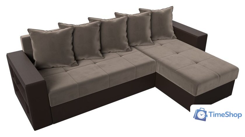 Угловой диван Лига диванов Дубай лайт правый 114156 (велюр коричневый/экокожа коричневый) - Изображение №4 — Интернет-магазин Time-Shop