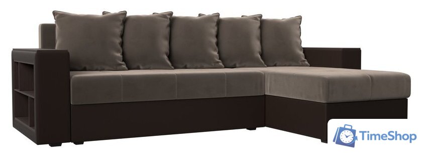 Угловой диван Лига диванов Дубай лайт правый 114156 (велюр коричневый/экокожа коричневый) - Изображение №1 — Интернет-магазин Time-Shop