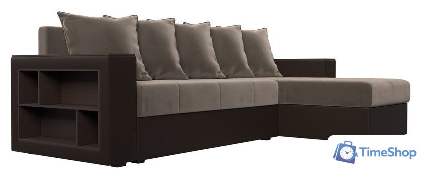 Угловой диван Лига диванов Дубай лайт правый 114156 (велюр коричневый/экокожа коричневый) - Изображение №2 — Интернет-магазин Time-Shop