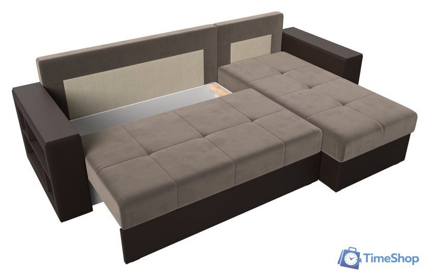 Угловой диван Лига диванов Дубай лайт правый 114156 (велюр коричневый/экокожа коричневый) - Изображение №7 — Интернет-магазин Time-Shop