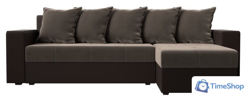 Угловой диван Лига диванов Дубай лайт правый 114156 (велюр коричневый/экокожа коричневый) - Изображение №3 — Интернет-магазин Time-Shop