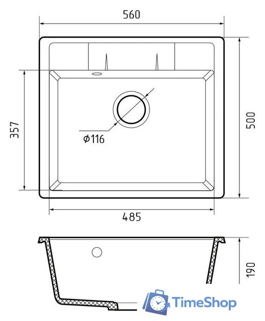 Кухонная мойка GranFest Quadro 561 (песочный) - Изображение №2 — Интернет-магазин Time-Shop