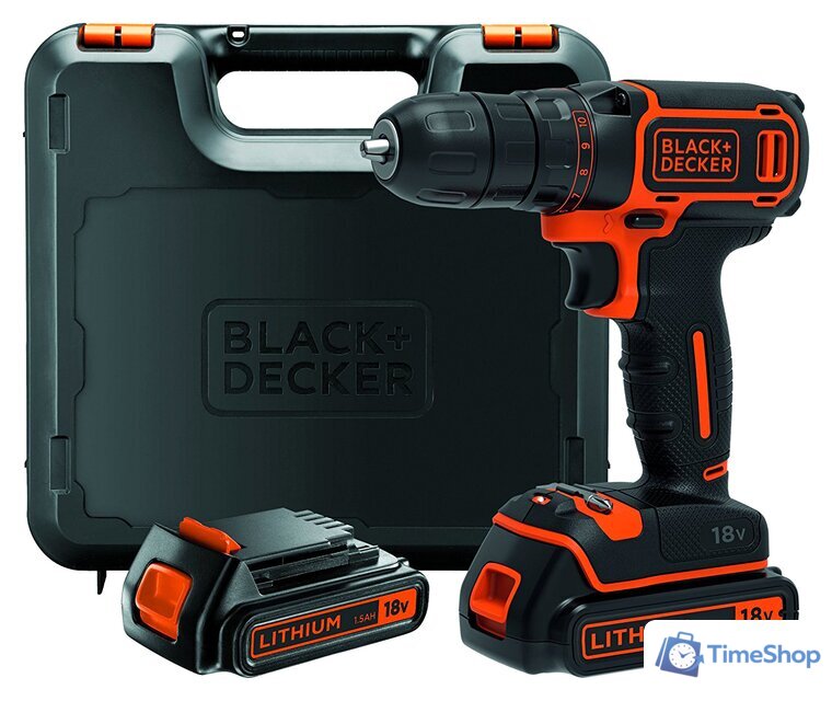 Дрель-шуруповерт Black & Decker BDCDC18KB (с 2-мя АКБ и кейсом) - Изображение №1 — Интернет-магазин Time-Shop