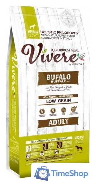 Сухой корм для собак Vivere Medium Adult Buffalo (для взрослых средних пород с буйволом) 20 кг - Изображение №1 — Интернет-магазин Time-Shop