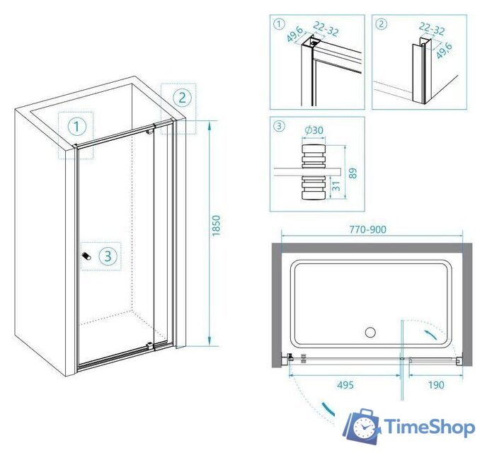 Душевая дверь RGW PA-02-B 41080200-14 100 (черный/прозрачное стекло) - Изображение №4 — Интернет-магазин Time-Shop