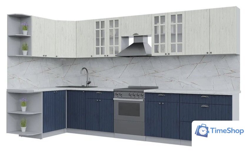 Готовая кухня Интерлиния Берес 1.5x3.6 левая (дуб снежный/дуб королевский/серый каспий) - Изображение №1 — Интернет-магазин Time-Shop